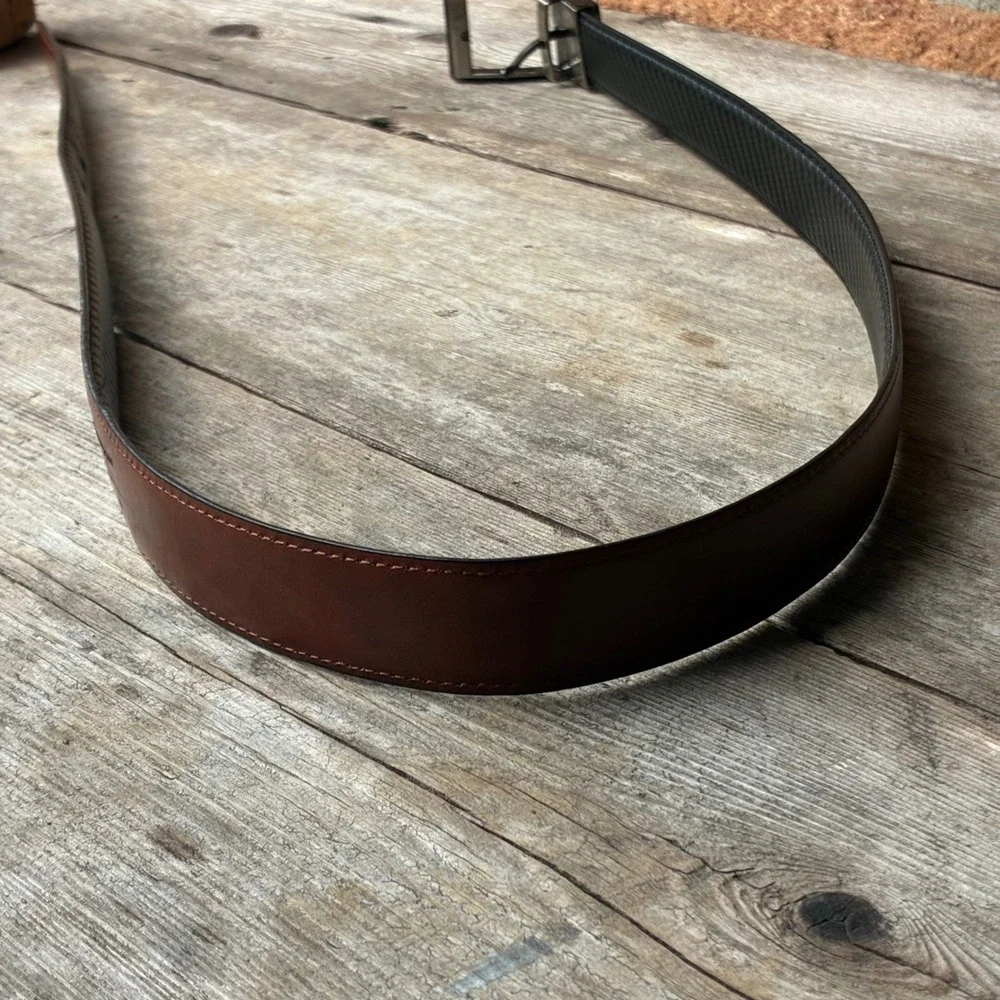 Men's Reversible Belt L 45 Black Carbon Fiber Cognac Brown Gunmetal BucklE